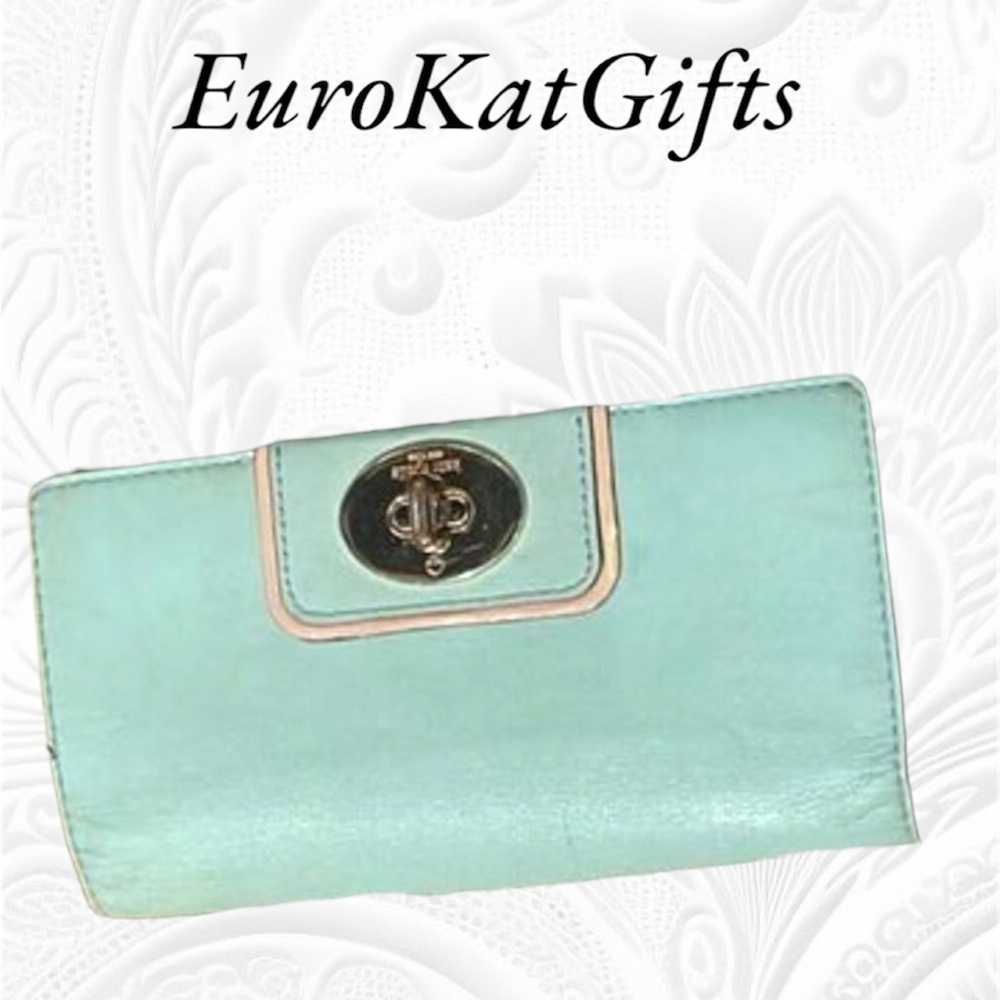 Beautiful Kate Spade Wristlet Wallet Vintage Leather H 8"x W 4" blue pre-loved